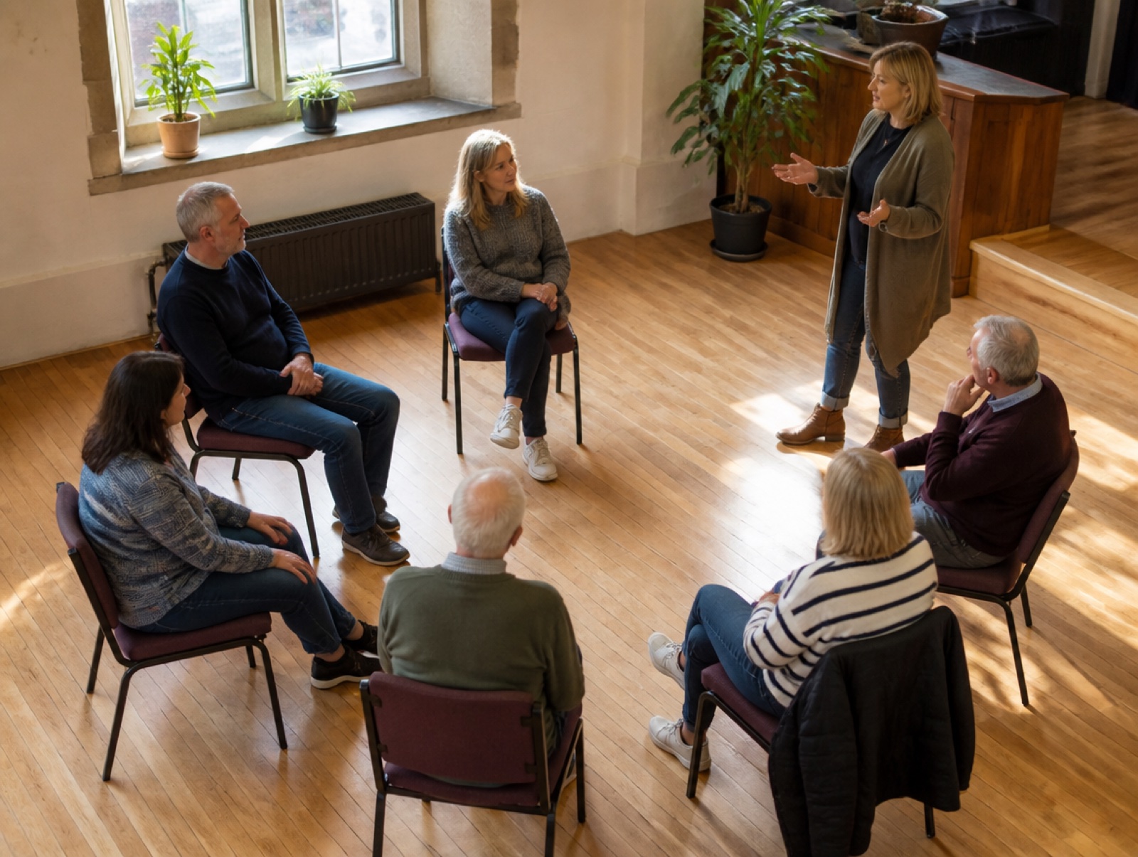 A small group meeting in a community centre